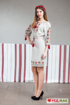 Сіре плаття вишите рожевими трояндами