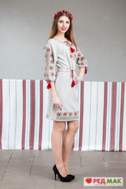 Сіре плаття вишите рожевими трояндами