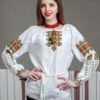 Біла сорочка з яскравою геометричною вишивкою "Американка"