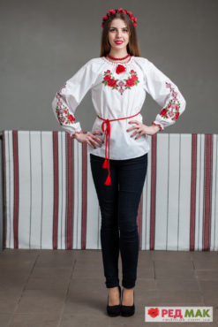 Біла підліткова сорочка з червоними трояндами "Панянка"