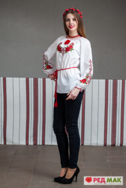 Біла підліткова сорочка з червоними трояндами 