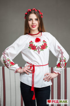 Біла підліткова сорочка з червоними трояндами 