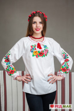 Біла підліткова сорочка з різнокольоровими квітами 