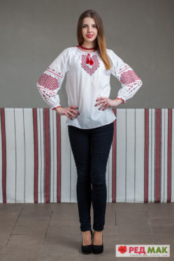 Біла підліткова сорочка з червони орнаментом "Тетянка"