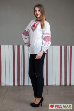 Біла підліткова сорочка з червони орнаментом