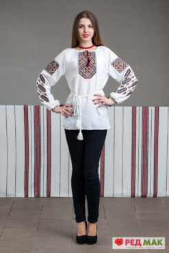 Біла сорочка з кольоровим орнаментом "Оксана"