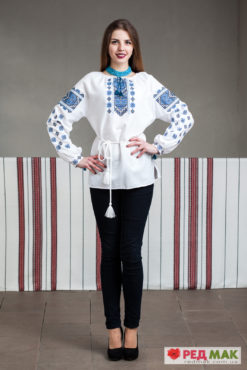 Біла сорочка з синьою вишивкою "Волошка"