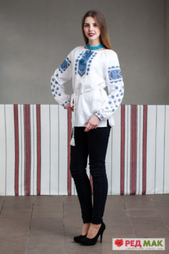 Біла сорочка з синьою вишивкою