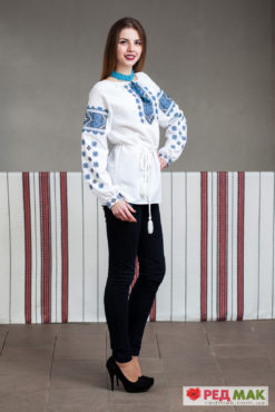 Біла сорочка з синьою вишивкою