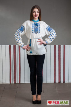 Сіра сорочка з блакитною вишивкою "Волошка"