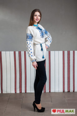 Сіра сорочка з блакитною вишивкою 