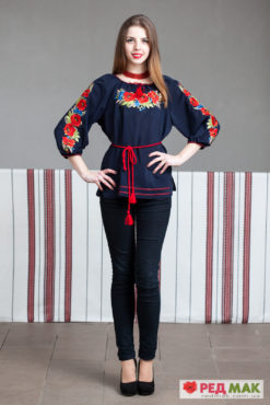 Синя сорочка з маками "Польовий вінок"