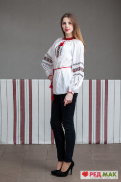 Біла підліткова сорочка з кольоровим геометричним візерунком 