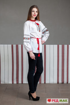 Біла підліткова сорочка з кольоровим геометричним візерунком 