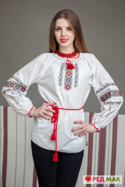 Біла підліткова сорочка з кольоровим геометричним візерунком 